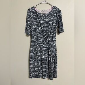 Boden Annie Slate Gray Polka Dot Spotted Print Ruched Jersey Dress Size 8 Tencel